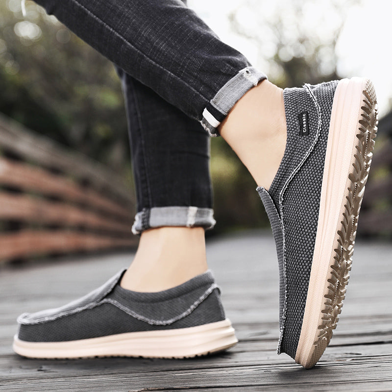 Men's Breathable Woven Canvas Slip On Causal Boat Loafers