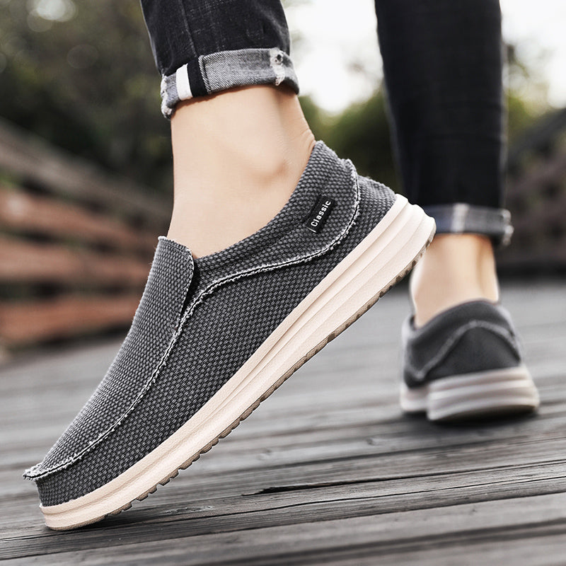 Men's Breathable Woven Canvas Slip On Causal Boat Loafers