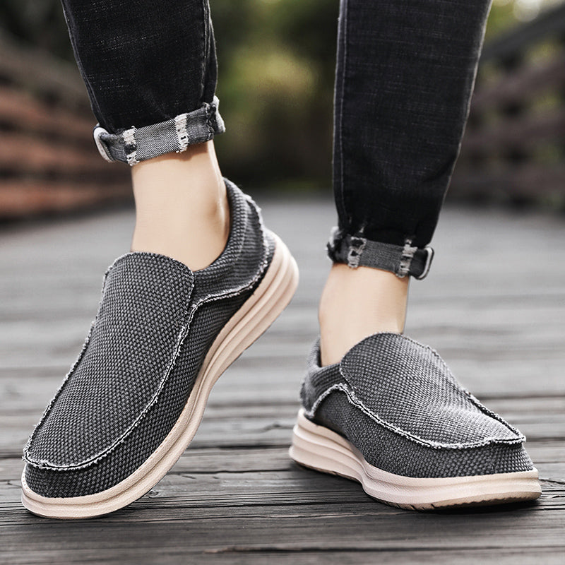 Men's Breathable Woven Canvas Slip On Causal Boat Loafers