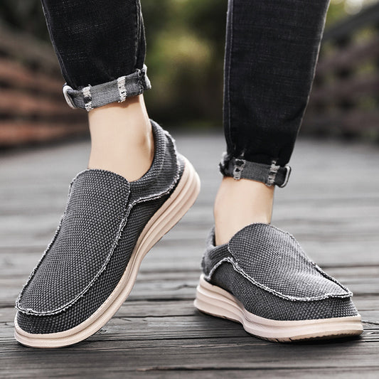 Men's Breathable Woven Canvas Slip On Causal Boat Loafers
