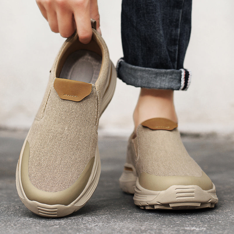 Men's Striped Canvas Slip On Platform Walking Sneakers