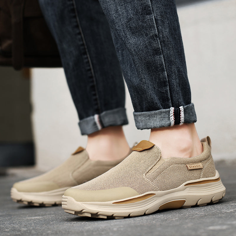 Men's Striped Canvas Slip On Platform Walking Sneakers