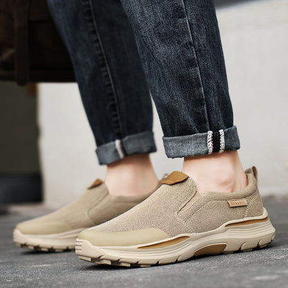 Men's Striped Canvas Slip On Platform Walking Sneakers