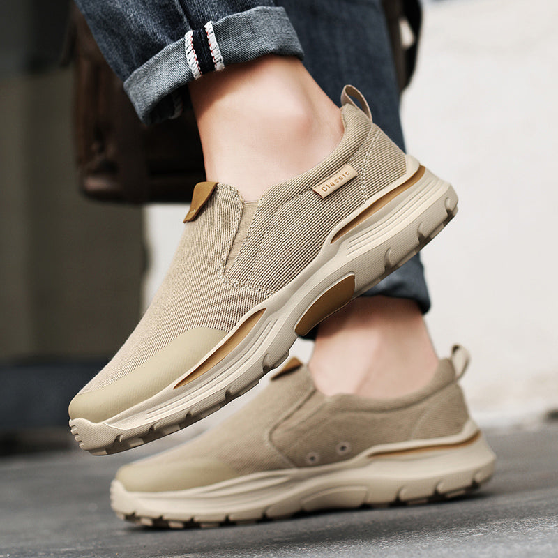 Men's Striped Canvas Slip On Platform Walking Sneakers