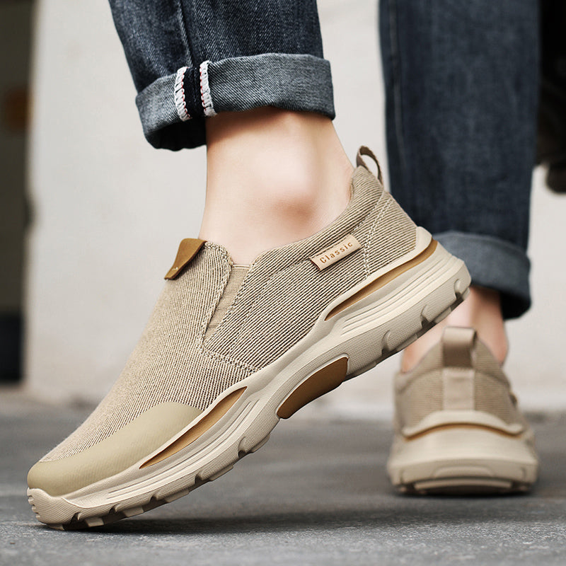 Men's Striped Canvas Slip On Platform Walking Sneakers