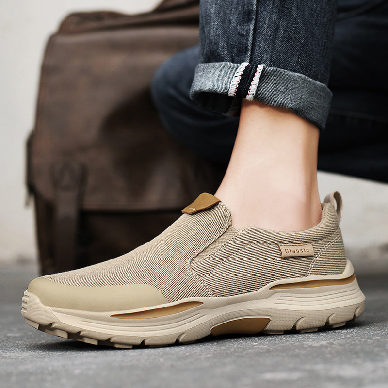 Men's Striped Canvas Slip On Platform Walking Sneakers