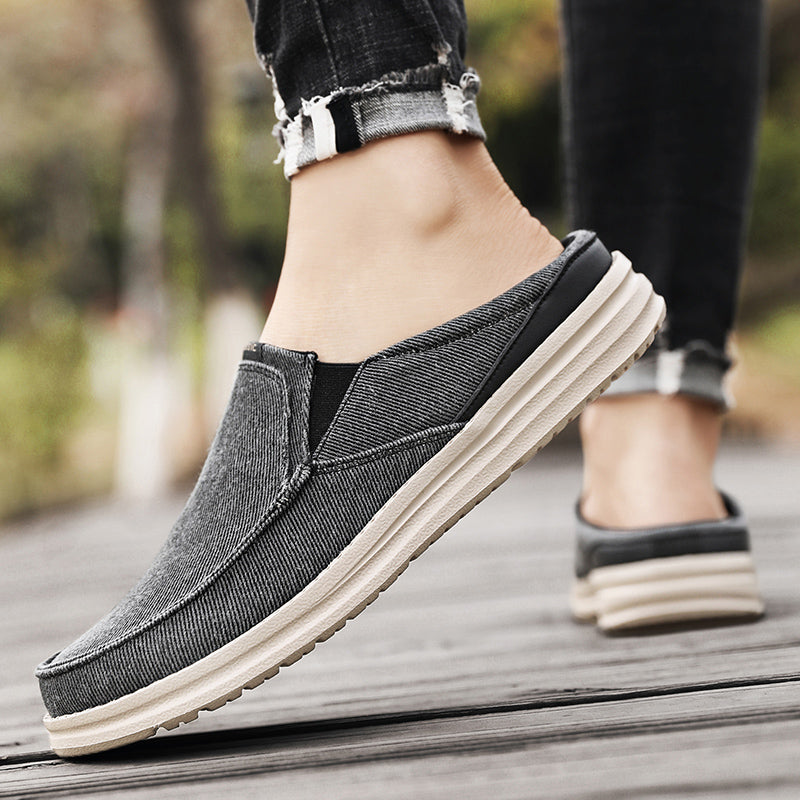 Men's Denim Canvas Backless Slip On Mule Casual Loafers