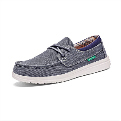 Vilocy Men's Lace Up Denim Canvas Slip On Casual Boat Loafers In Blue