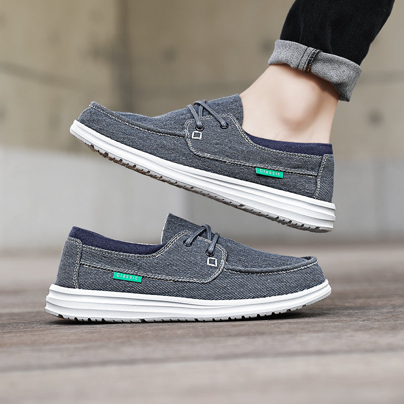 Vilocy Men's Lace Up Denim Canvas Slip On Casual Boat Loafers In Blue