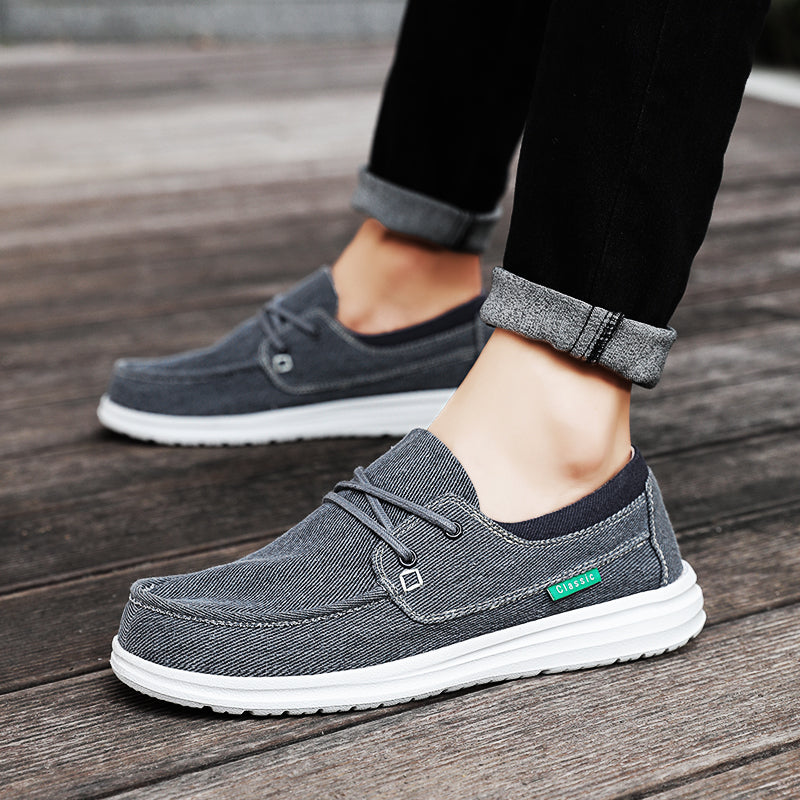 Vilocy Men's Lace Up Denim Canvas Slip On Casual Boat Loafers In Blue