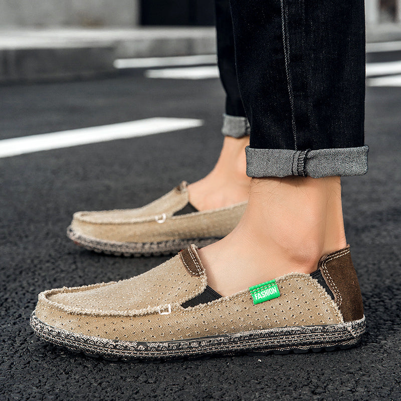Men's Vintage Perforated Canvas Slip On Casual Loafers