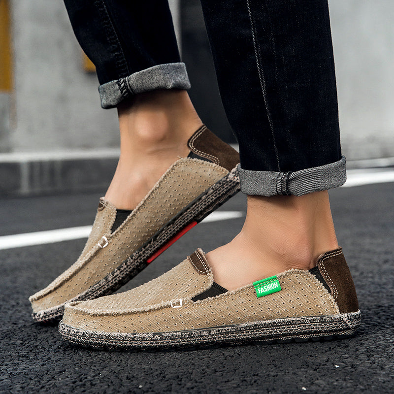 Men's Vintage Perforated Canvas Slip On Casual Loafers