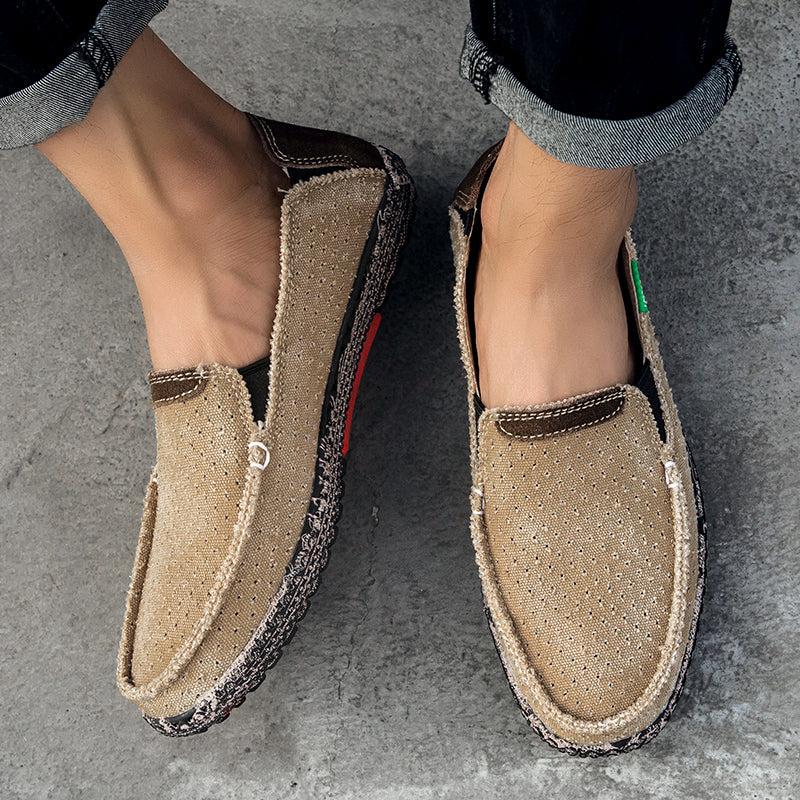 Men's Vintage Perforated Canvas Slip On Casual Loafers