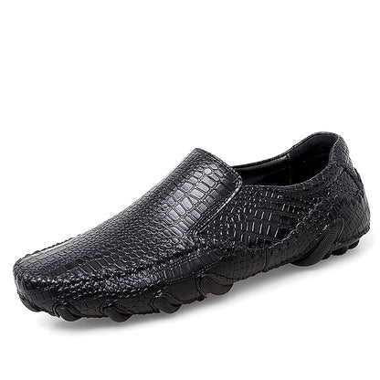 VILOCY Men's Crocodile Embossed Slip On Casual Driving Loafers In Black