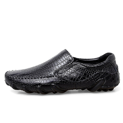 VILOCY Men's Crocodile Embossed Slip On Casual Driving Loafers In Black