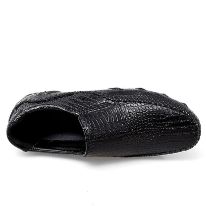 VILOCY Men's Crocodile Embossed Slip On Casual Driving Loafers In Black