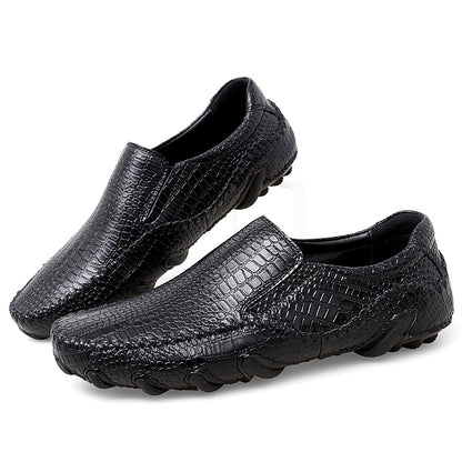 VILOCY Men's Crocodile Embossed Slip On Casual Driving Loafers In Black