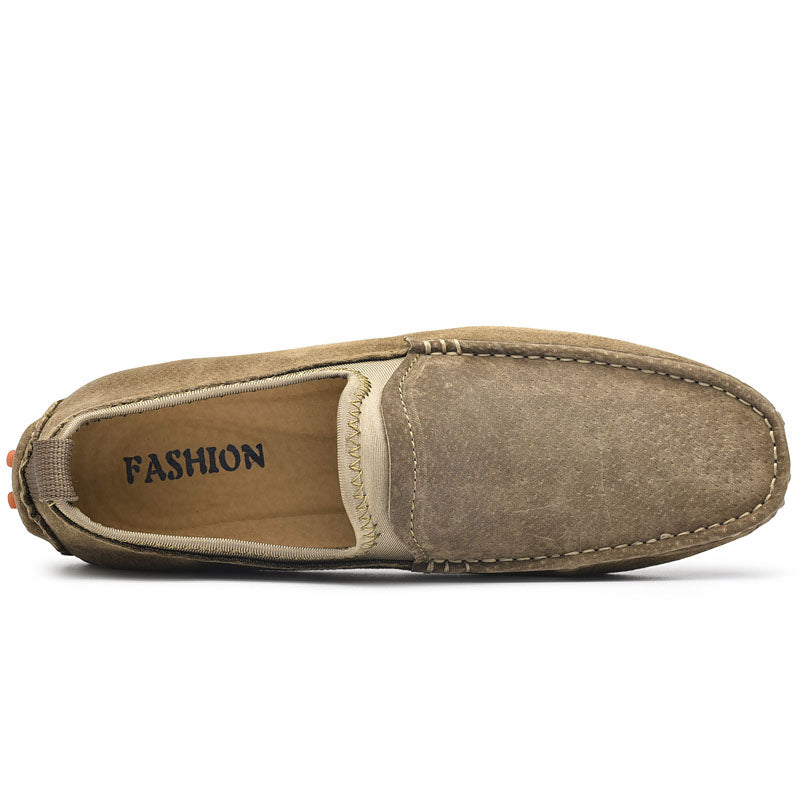 Men's Handmade Washed Suede Slip On Driving Loafers