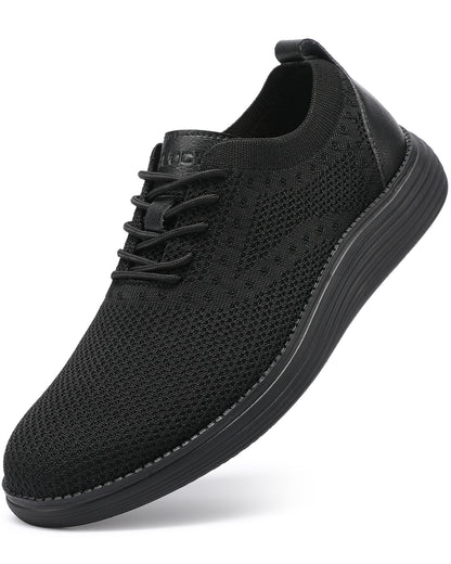 VILOCY Men's Wide Breathable Knit Lace Up Oxford Casual Shoes In All Black