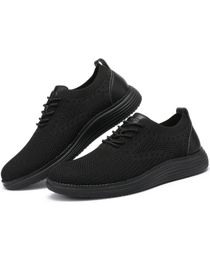 VILOCY Men's Wide Breathable Knit Lace Up Oxford Casual Shoes In Black
