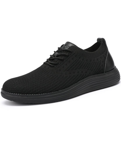 VILOCY Men's Wide Breathable Knit Lace Up Oxford Casual Shoes In All Black