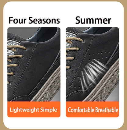 Vilocy Men's Low-Tops Leather Platform Casual Board Sneakers In Black