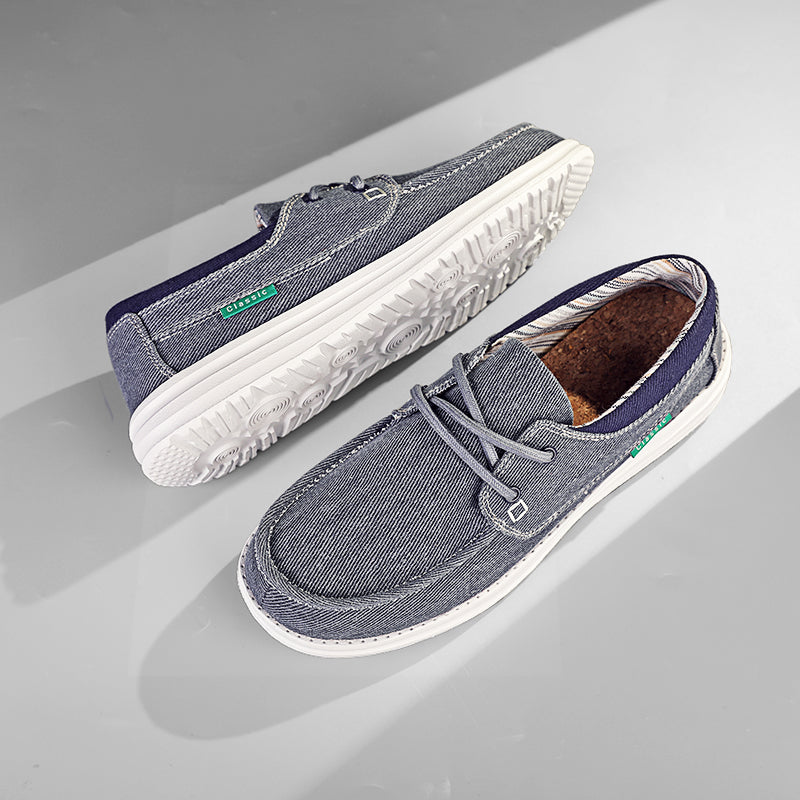 Vilocy Men's Lace Up Denim Canvas Slip On Casual Boat Loafers In Blue