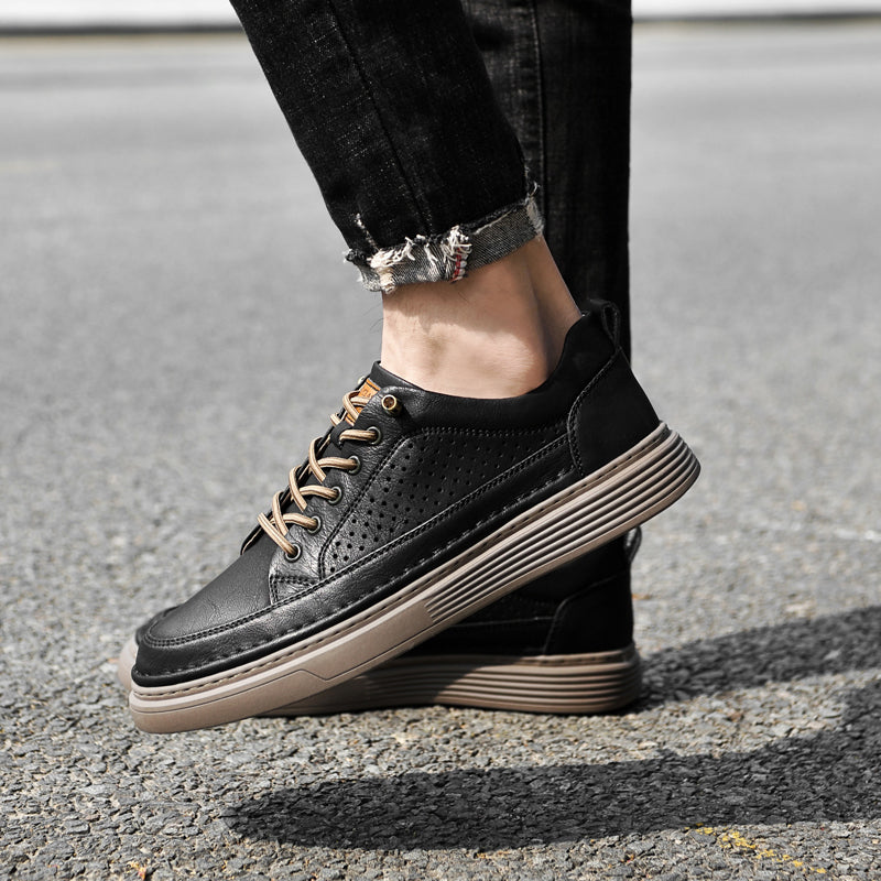 Men's Low-Tops Perforated Leather Platform Casual Oxford Shoes