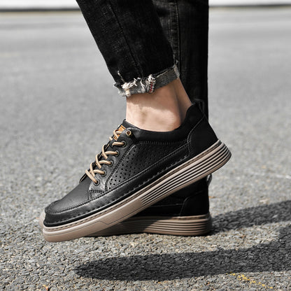VILOCY Men's Low-Tops Perforated Leather Platform Casual Oxford Shoes Black