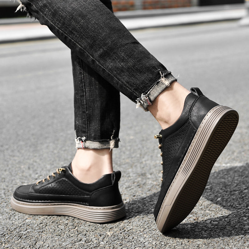 Men's Low-Tops Perforated Leather Platform Casual Oxford Shoes