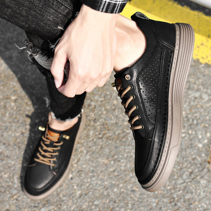 VILOCY Men's Low-Tops Perforated Leather Platform Casual Oxford Shoes Black