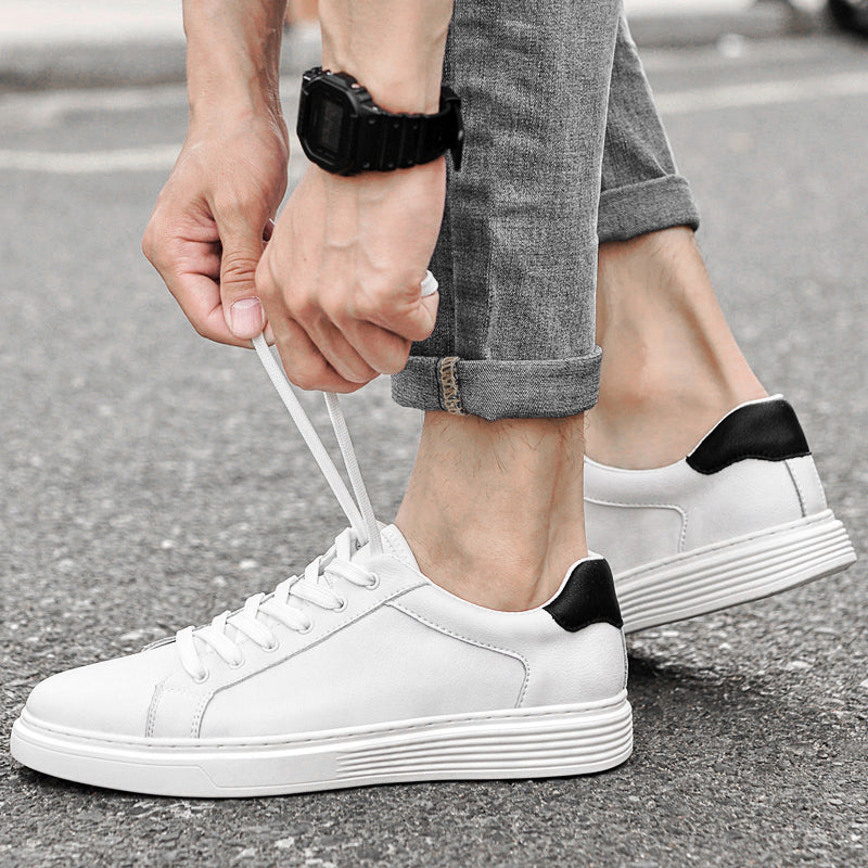 Men's Leather Low Top Lace Up Casual Board Shoes