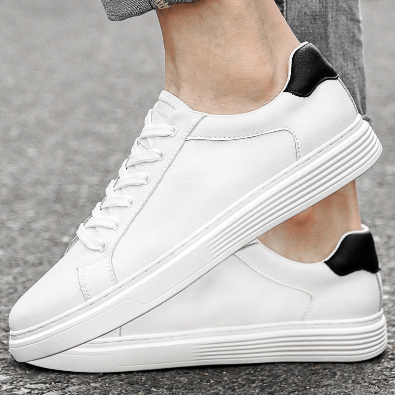 Men's Leather Low Top Lace Up Casual Board Shoes