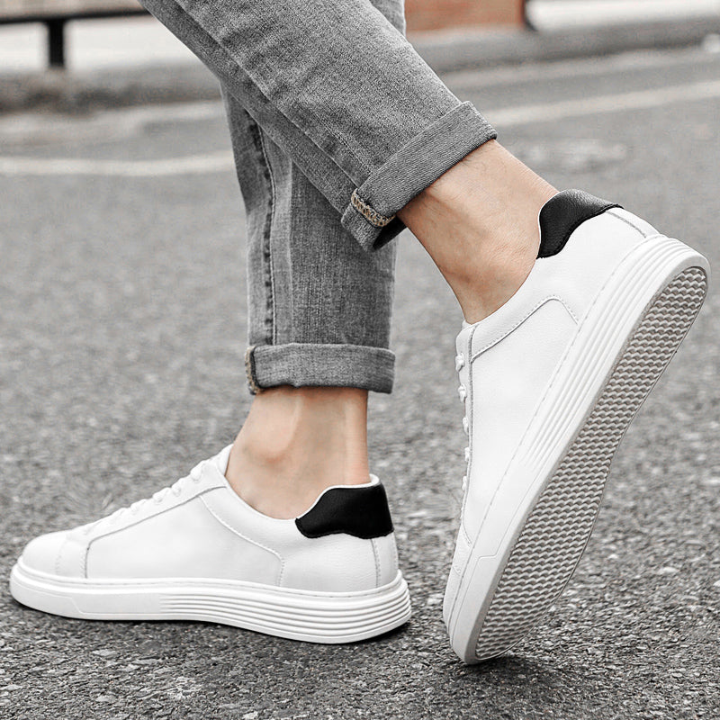 Men's Leather Low Top Lace Up Casual Board Shoes