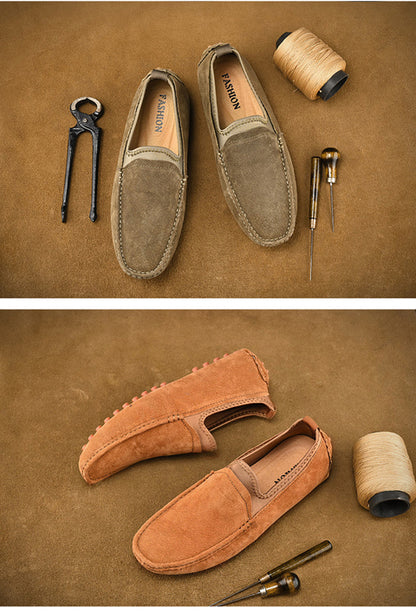 VILOCY Men's Handmade Washed Suede Slip On Driving Loafers