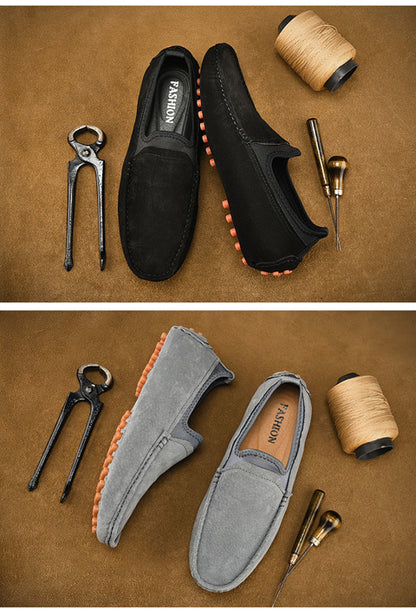 VILOCY Men's Handmade Washed Suede Slip On Driving Loafers
