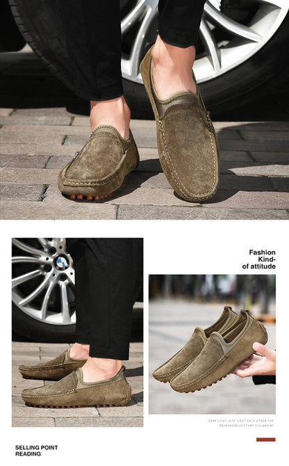 Men's Handmade Washed Suede Slip On Driving Loafers