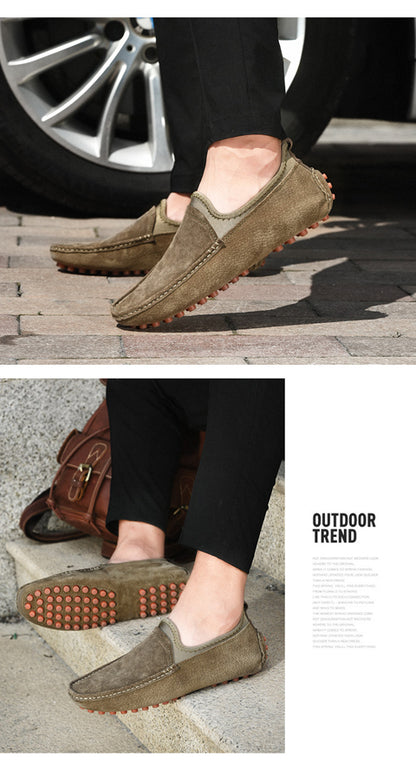 Men's Handmade Washed Suede Slip On Driving Loafers