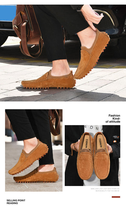 Men's Handmade Washed Suede Slip On Driving Loafers