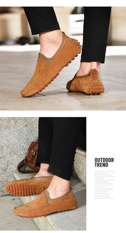 Men's Handmade Washed Suede Slip On Driving Loafers