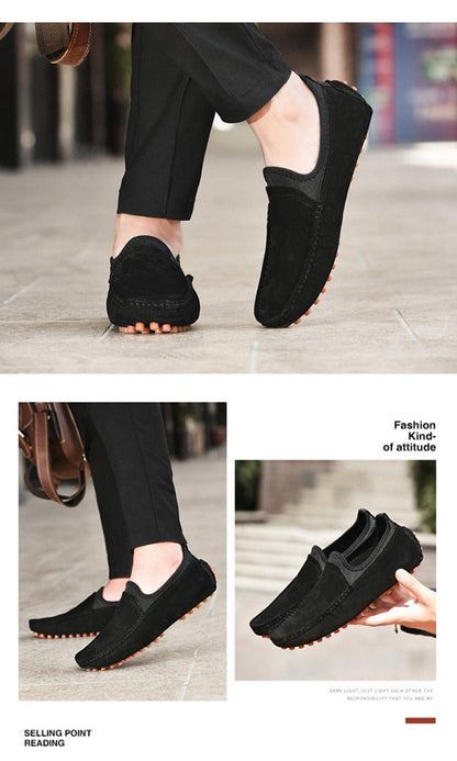 Men's Handmade Washed Suede Slip On Driving Loafers