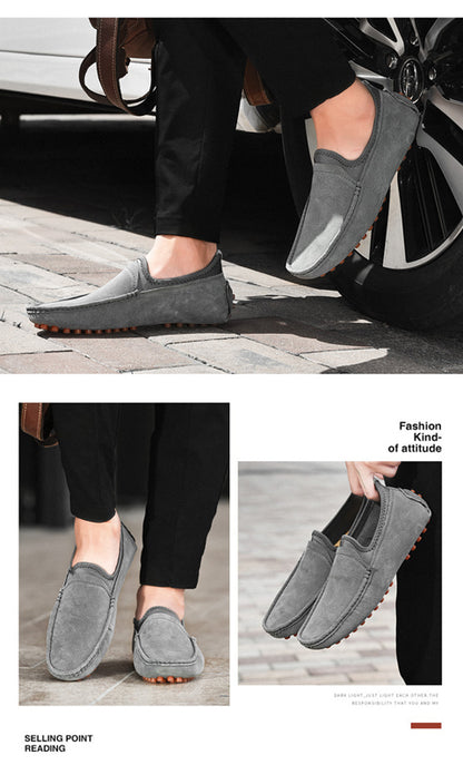 Men's Handmade Washed Suede Slip On Driving Loafers