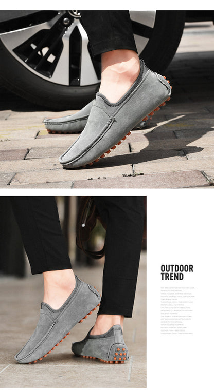 Men's Handmade Washed Suede Slip On Driving Loafers