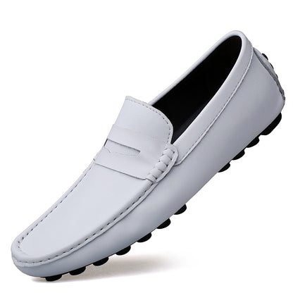 VILOCY Men's Leather Heightening Penny Slip On Driving Loafers In White