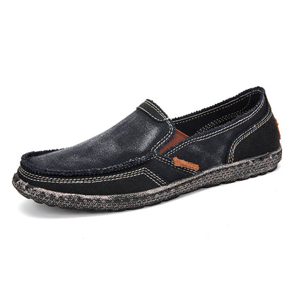 VILOCY Men's Color Block Vintage Canvas Slip On Casual Loafers In Black