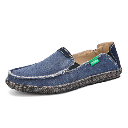 Men's Vintage Perforated Canvas Slip On Casual Loafers