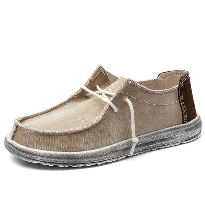 Men's Lace Up Vintage Canvas Slip On Casual Boat Loafers