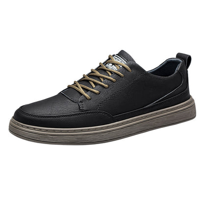 Vilocy Men's Low-Tops Leather Platform Casual Board Sneakers In Black