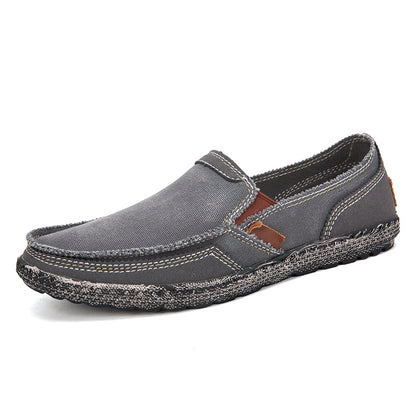 VILOCY Men's Color Block Vintage Canvas Slip On Casual Loafers In Grey