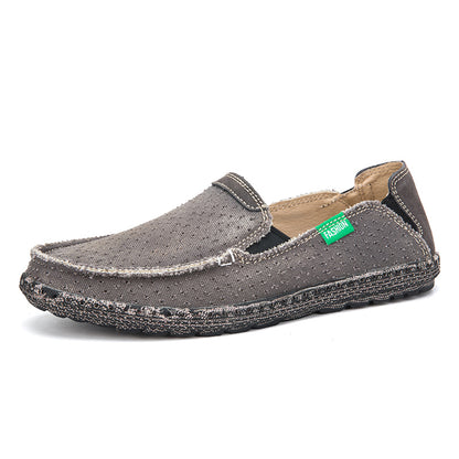 Men's Vintage Perforated Canvas Slip On Casual Loafers